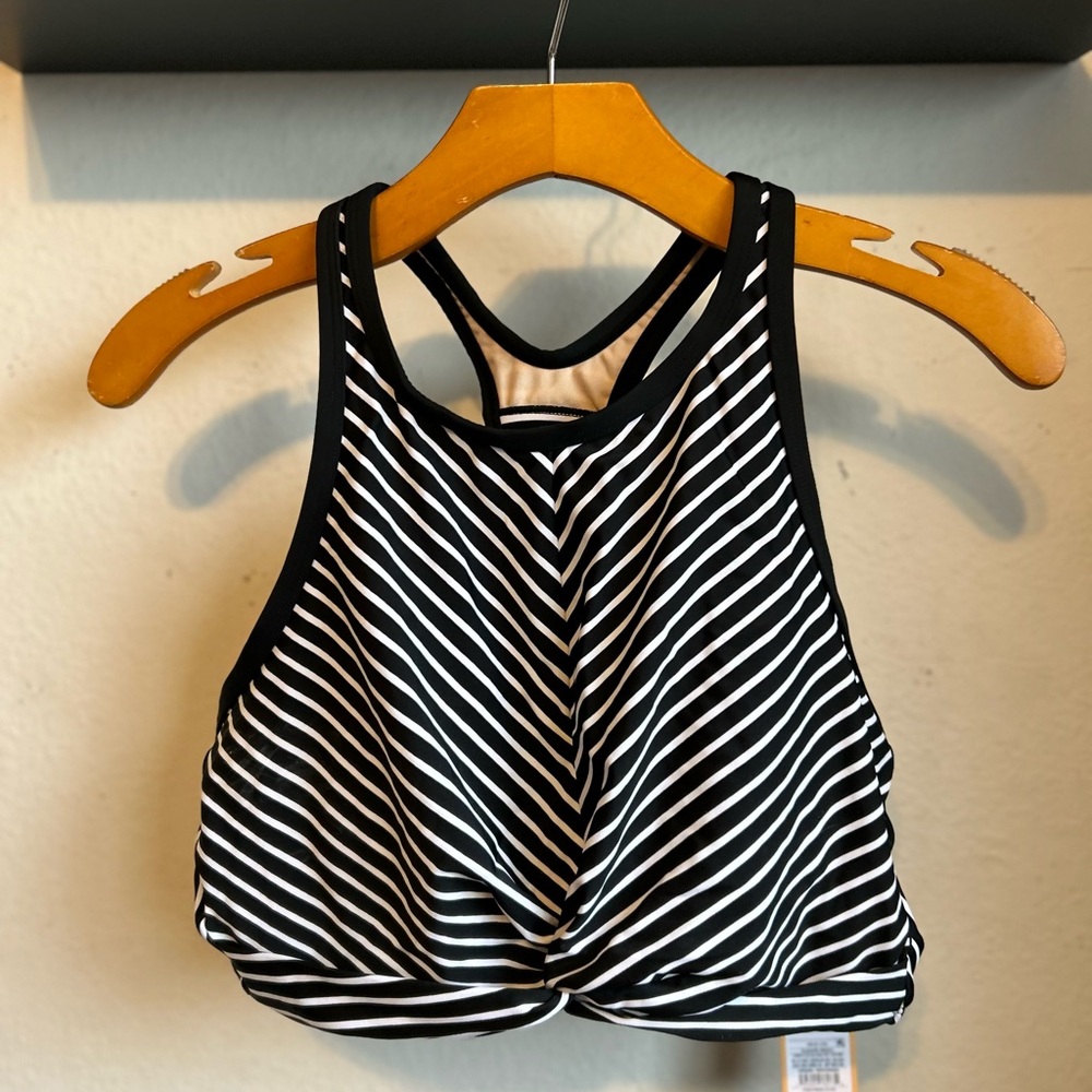 Kona Sol black and white striped swimsuit top Size L - Picture 3 of 8